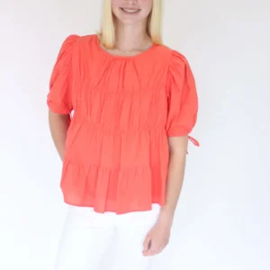 Sunset Breeze Tiered Babydoll Top - Coral Orange