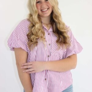 Purple and White Stripped Button-up Blouse