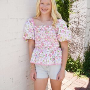 Sweet Magnolia Smocked Floral Peplum Top