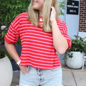 Cherry Pop Striped Oversized Crop Tee
